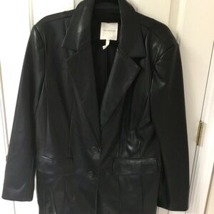 Avec Les Filles Black Rich Faux Leather Blazer, Size L, Longer Hip Length